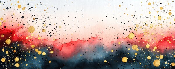 Sticker - Abstract Watercolor Background with Gold and Black Splatter