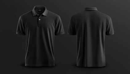 Animated mockup of a black polo shirt for men.