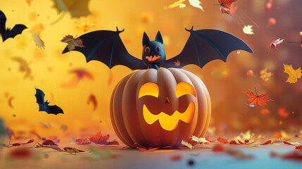 Wall Mural - Halloween_pumpkin_dancing_with_bats