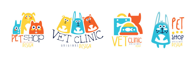 Sticker - Pet Shop and Vet Clinic Graphic Emblem Original Design Vector Set