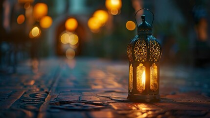 A photo of a lantern lit for Ramadan