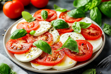 Canvas Print - A fresh salad featuring tomatoes, mozzarella, and basil, ideal for a healthy meal.