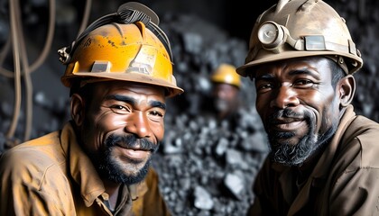 Wall Mural - Joyful camaraderie of African-American miners at a bustling mining plant