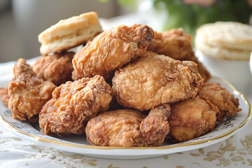 Wall Mural - A plate of crispy fried chicken, served as a delicious meal option.