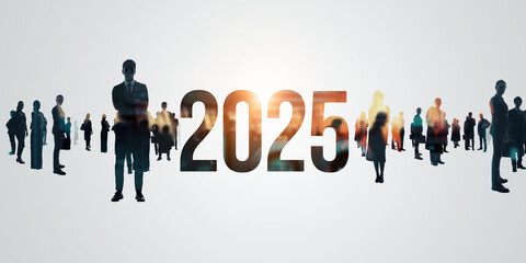 Poster - Multinational People and Technology. 2025 New Year concept. New year's card 2025.