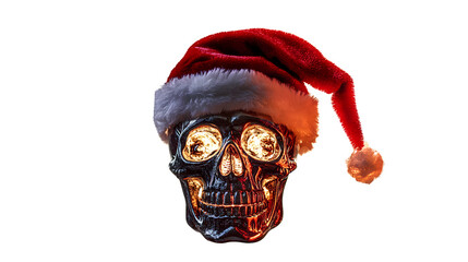 Canvas Print - collection of a single glowing skull Christmas ornament with a festive Santa hat and a mischievous grin isolated on transparent background