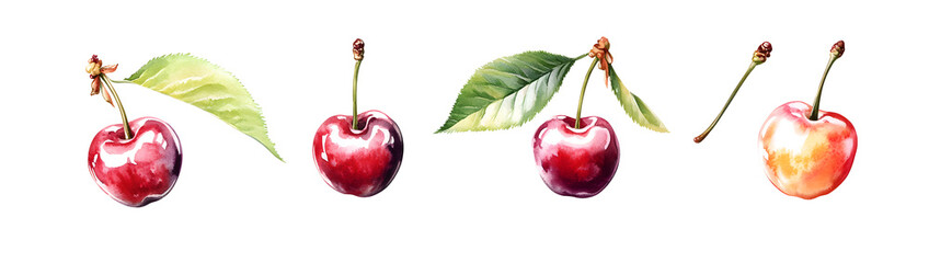 Sticker - Watercolor cherry drawing set. Vector illustration design.