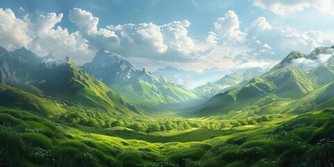 Canvas Print - Majestic Green Mountains Beneath a Beautiful Sky