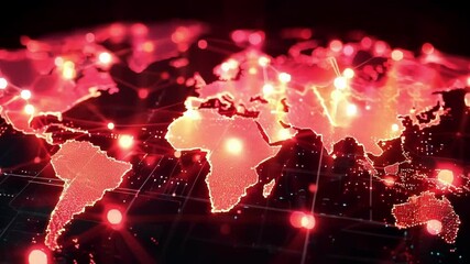 Wall Mural - abstract world map showing interconnectedness of global finance with glowing red lines and dots, sym