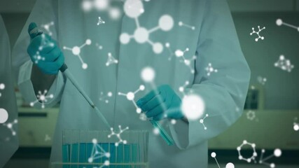 Poster - Animation of molecules over caucasian male scientist working in lab