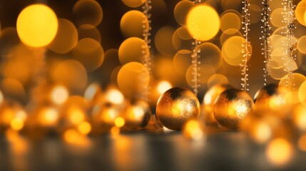 Poster - Golden Christmas Ornaments and Lights