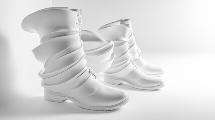 Avant-garde white boots arranged in a spiral