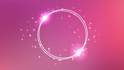 Wall Mural - Neon double circle frame with shining effects and sparkles