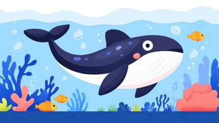 Wall Mural - Dive into a colorful ocean world filled with playful whales, vibrant fish, and stunning coral reefs in pixel art style.