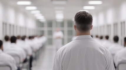 Group of prisoners attending a rehabilitation program, discussing life after release, Rehabilitation efforts, education in prison