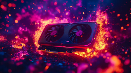 a close up of a graphics card on fire