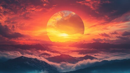 abstract round bright cosmic sky background with landscape. round mystical cosmic image with bright colored background and circle shape. copy space