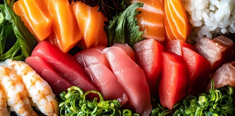 Wall Mural - Close Up of a Colorful Japanese Sashimi Plate