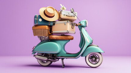 Wall Mural - Vacation-ready scooter loaded with travel suitcases