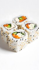 Wall Mural - Close-up of Four Sushi Rolls on a White Plate