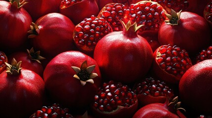 Wall Mural - A display of fresh, market-ready pomegranates (Punica granatum), bursting with vibrant color