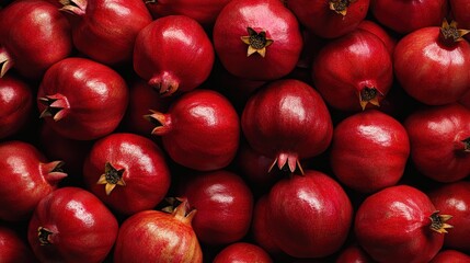 Wall Mural - A display of fresh, market-ready pomegranates (Punica granatum), bursting with vibrant color