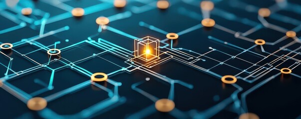 Algorithm visual with interconnected nodes, one node glowing, representing machine learnings focus on unusual patterns