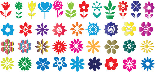 Wall Mural - colorful flower vector icon, vibrant floral design, abstract petals, and symmetrical shapes for grap