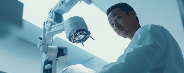 Wall Mural - Focused surgeon performing precise medical procedure in a modern operating room