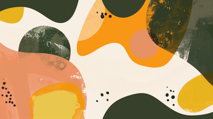 Abstract fluid design with organic shapes in orange, black, and green hues, creating a bold and modern artistic visual.