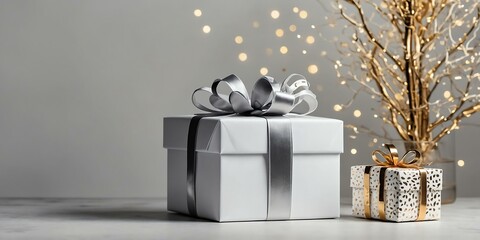 beautiful white gift box on an aesthetic Work Promotion concept background