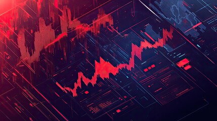 Dynamic stock market chart with vibrant red and blue hues, showcasing financial trends and data analysis concepts.