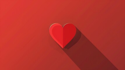 Wall Mural - A red heart with a long shadow on a red background.