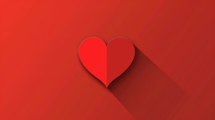 Wall Mural - A red heart with a long shadow on a red background.