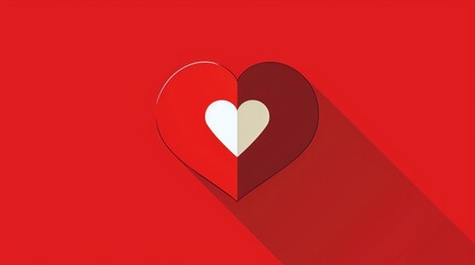 A red heart with a smaller, white heart inside on a red background.