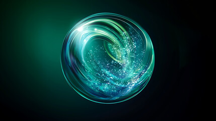 Wall Mural - abstract light sphere, digital illustration of an energy bubble with glowing particles and dots insi