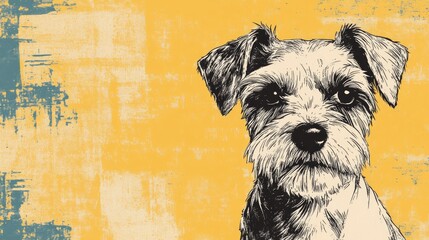 Wall Mural - Retro coloring book illustration of a miniature white schnauzer on a blank background