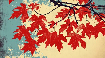 Canvas Print - Red maple leaves composition for coloring with an autumn theme