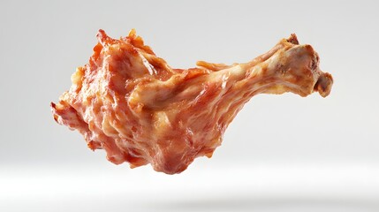 31. **A 3D render of a falling pork knuckle, its crispy skin and tender meat visible against a pure white background