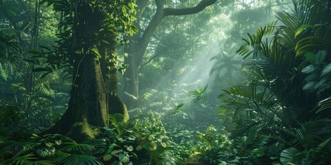 Canvas Print - Lush tropical rainforest with expansive tree