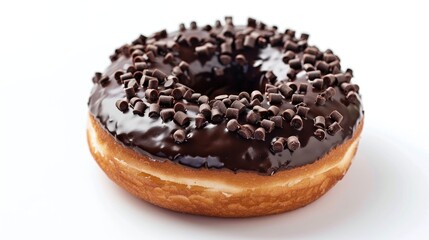 Chocolate donut consumed with white backdrop