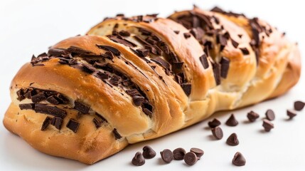 Chocolate filled bread on white background for presentations