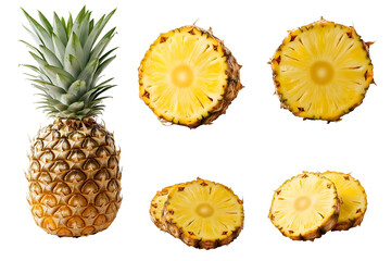 Wall Mural - whole and sliced pineapple isolated png transparent background