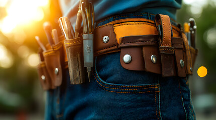 Wall Mural - “A Close-Up of the Tool Belt on an Electrician’s Waist with Various Tools”
