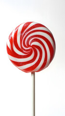 Wall Mural - Red and white striped lollipop on stick isolated on white background