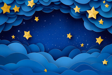 Wall Mural - Night Starry sky with moon paper cut art background 