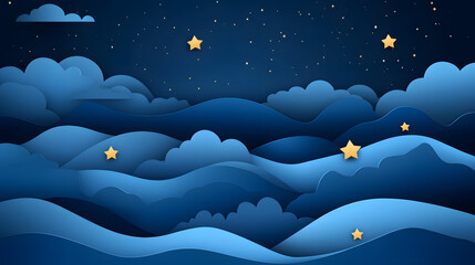 Night Starry sky with moon paper cut art background 