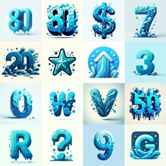 Azure Lettering Typeface. AI generated illustration