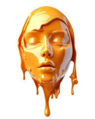 Wall Mural - Melted gold face mask on woman's face isolated on white background