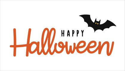 minimal happy halloween handwritten typography card, poster, banner, background. vector illustration